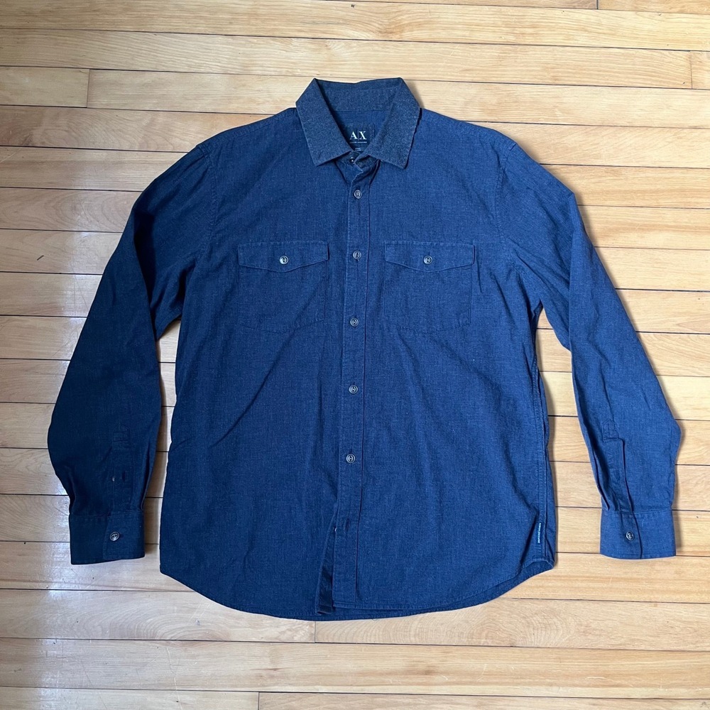 Armani Exchange Mens Navy Blue Long Sleeve Button Down Shirt Regular Fit L